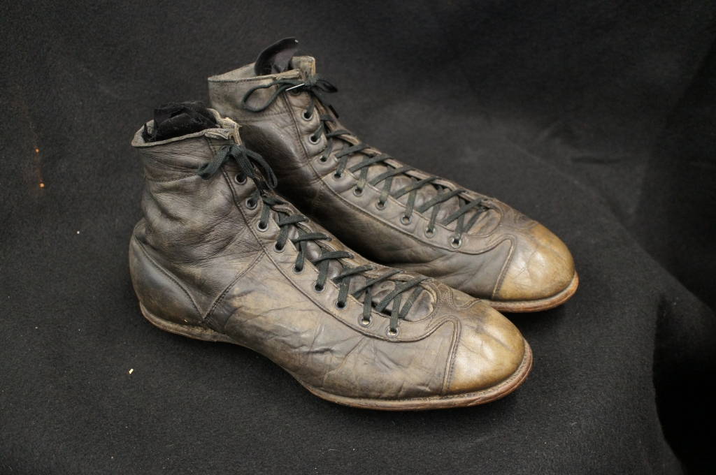 1 Antique 1920s Black High Top Leather Wooden Football/Baseball Cleats ...