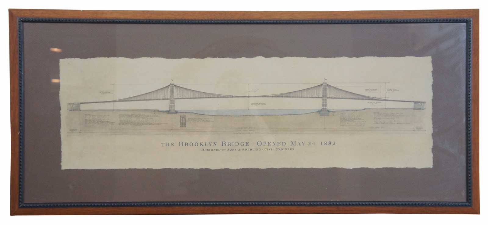 Brooklyn online Bridge 1883 Famous Bridges Series Architectural Print John A Roebling